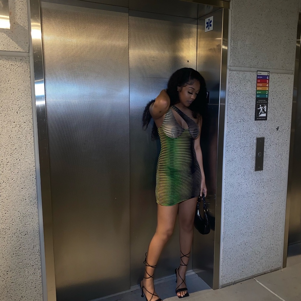 SHEIN MESH ombré one shoulder dress